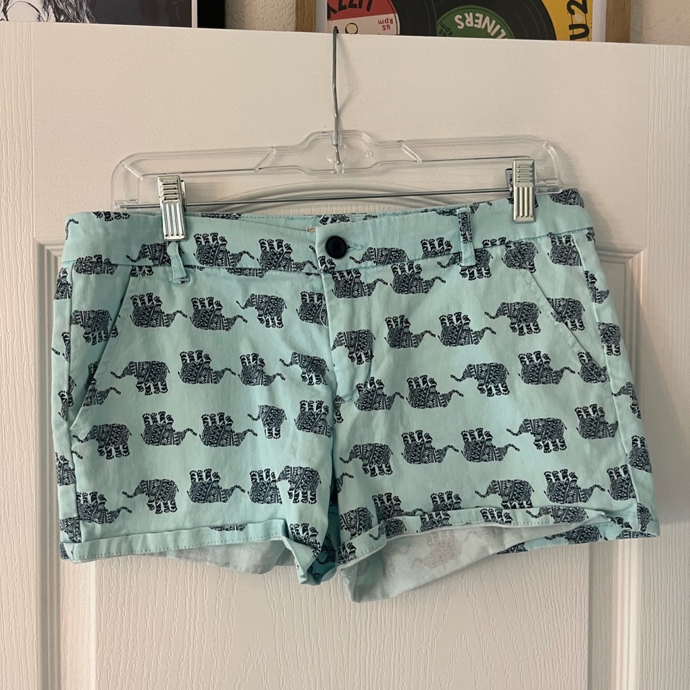 Bebop Aqua Elephant Flat Front Shorts medium